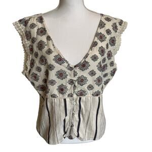 Shyanne Tank Top Women's Size XL Beige Boho Festival Prairie Western Cowgirl